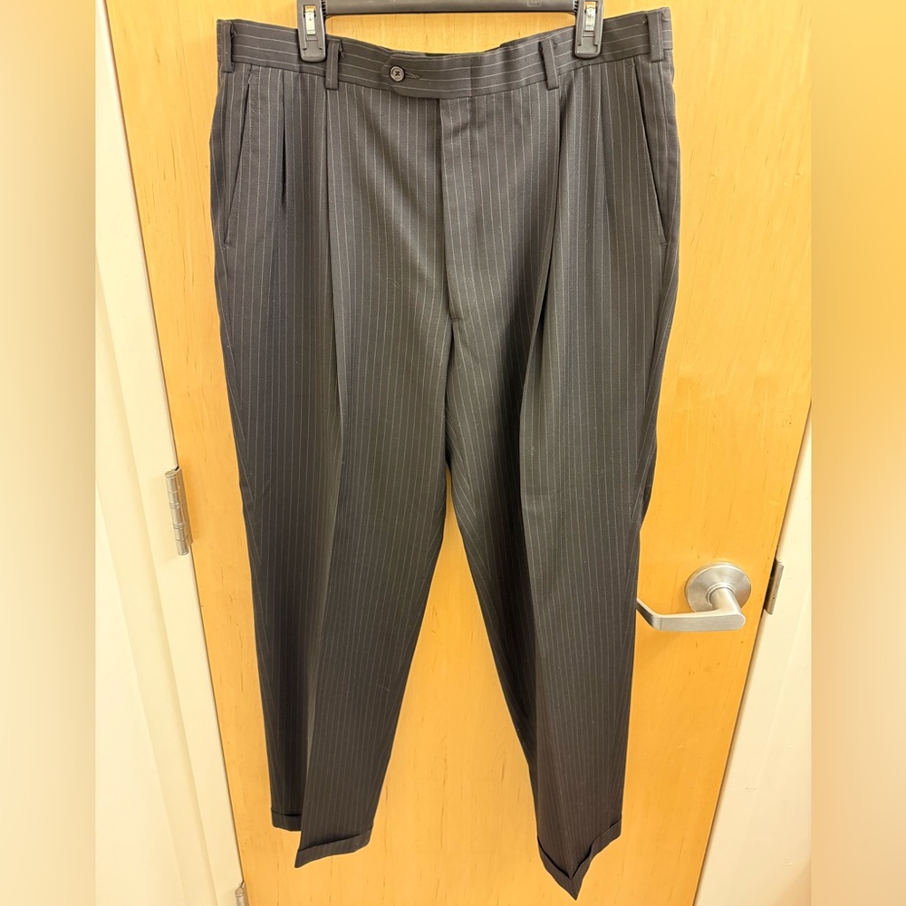Vintage Burberry's Brown Pinstripe Pleated Trousers Size 39